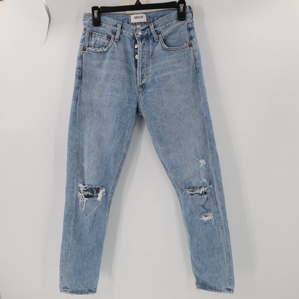 AGOLDE Jeans Women 25 Jamie High Rise Straight Leg Button Fly Destroyed Denim